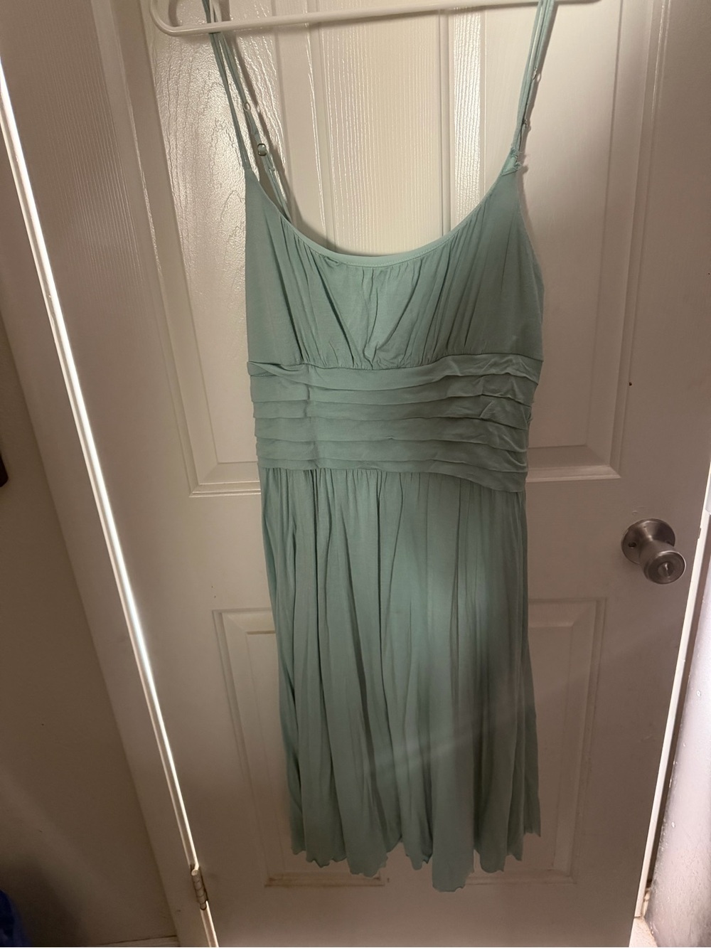 To the Max Sage Green Pleated Strap Dress